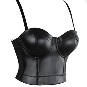 CHARMIAN CORSET - Spaghetti Straps PU Leather Bustier Crop Top-